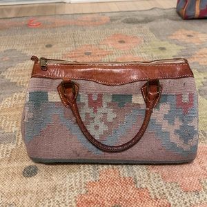 Vintage Aztec Woven + Leather Bag Handmade GUC small/med sized Geometric